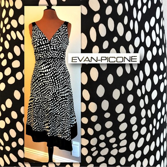 Evan Picone | Dresses | Evan Picone Blackivory Polka Dot Dress Size 2 ...